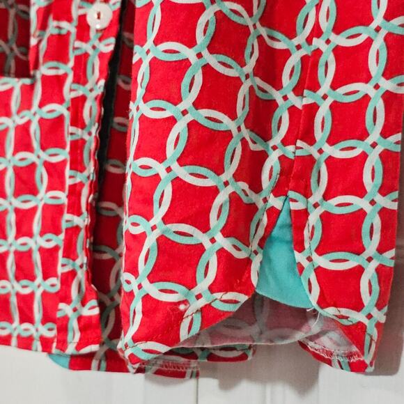 Haley & the Hound Retro Womens‎ Shirt Dress 4 Madeline Red Aqua Geometric Trad - Picture 5 of 7